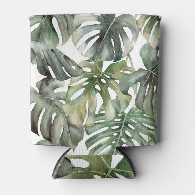 Enfriador De Latas Patrón de gran acuarela de monstera tropical (Anverso)