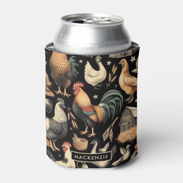 Enfriador De Latas Patrón de granja de pollo retro (Lata Anverso)