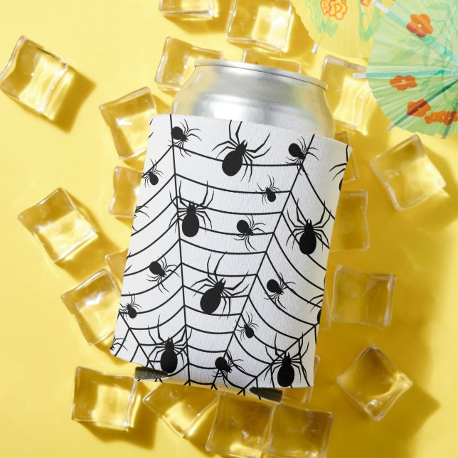 Enfriador De Latas Patrón de halloween de arañas blancas negras (Verano in situ)