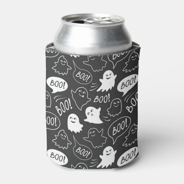 Enfriador De Latas Patrón de Halloween de Doodle Cute de B&W (Lata Anverso)