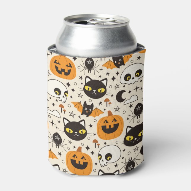 Enfriador De Latas Patrón de Halloween de Retro Cuto (Lata Anverso)