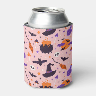 Enfriador De Latas Patrón de Halloween púrpura y rosa