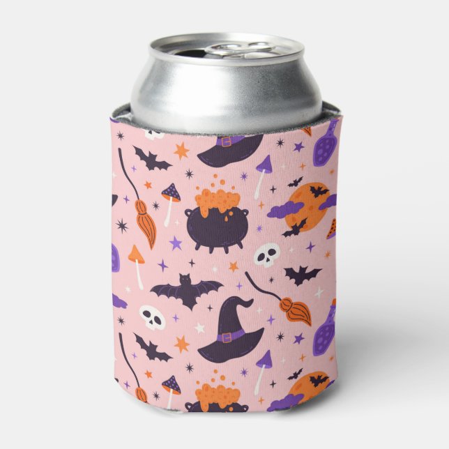 Enfriador De Latas Patrón de Halloween púrpura y rosa (Lata Anverso)