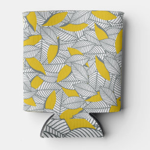 Enfriador De Latas Patrón de hoja gris y amarillo.
