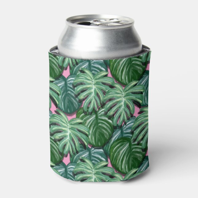 Enfriador De Latas Patrón de hojas tropicales verdes exóticas (Lata Anverso)