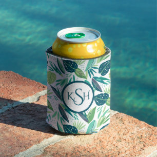 Enfriador De Latas Patrón de hojas tropicales verdes modernas