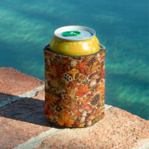 Enfriador De Latas Patrón de hongos del bosque de otoño Hojas acoge
