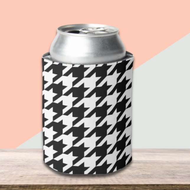 Enfriador De Latas patrón de houndstoth blanco y geométrico elegante (stylish geometric black white houndstooth pattern can cooler)