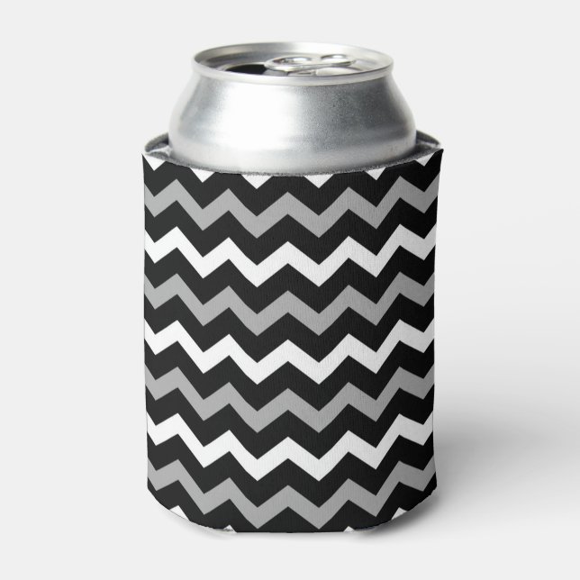 Enfriador De Latas Patrón de impresión de Chevron negro blanco y gris (Lata Anverso)