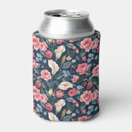 Enfriador De Latas Patrón de jardín floral azul marino romántico