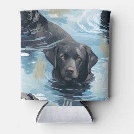 Enfriador De Latas Patrón de Labrador Negro Nadando