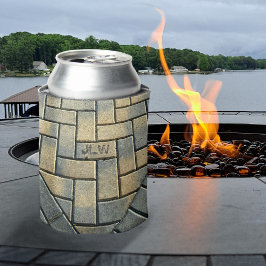 Enfriador De Latas Patrón de ladrillo amarillo y gris con iniciales