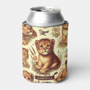 Enfriador De Latas Patrón de león de bebé blanco