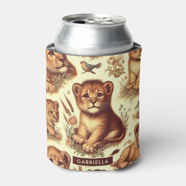 Enfriador De Latas Patrón de león de bebé blanco (Lata Anverso)