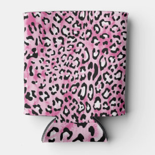 Enfriador De Latas Patrón de Leopardo Blanco Rosa.
