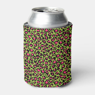 Enfriador De Latas Patrón de leopardo en frambuesa sobre verde lima