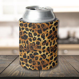 Enfriador De Latas Patrón de leopardo marrón dorado con brillo de luj