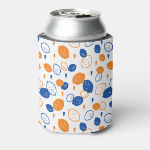 Enfriador De Latas Patrón de limón azul y Naranja juguetón con tema d