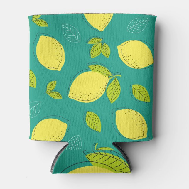 Enfriador De Latas Patrón de limón con hojas. (Anverso)