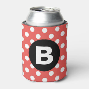 Enfriador De Latas Patrón de lunares rojos con monograma negro