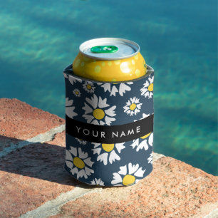 Enfriador De Latas Patrón de margaritas, margaritas blancas, su nombr