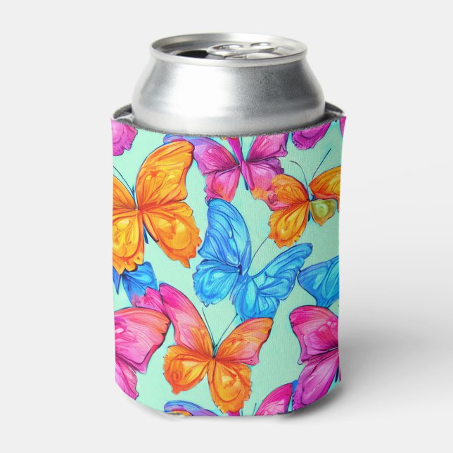 Enfriador De Latas Patrón de mariposas coloridas (Lata Anverso)