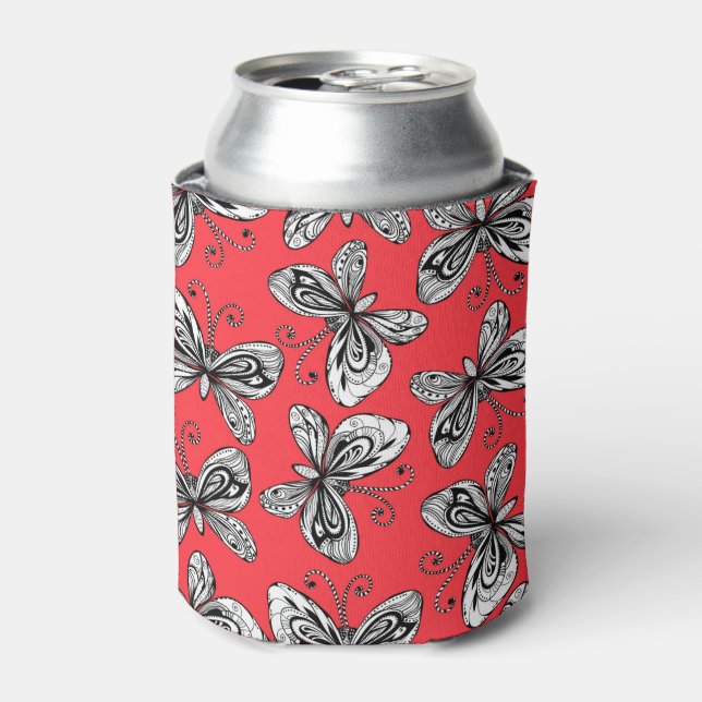 Enfriador De Latas Patrón de mariposas Doodle (Lata Anverso)