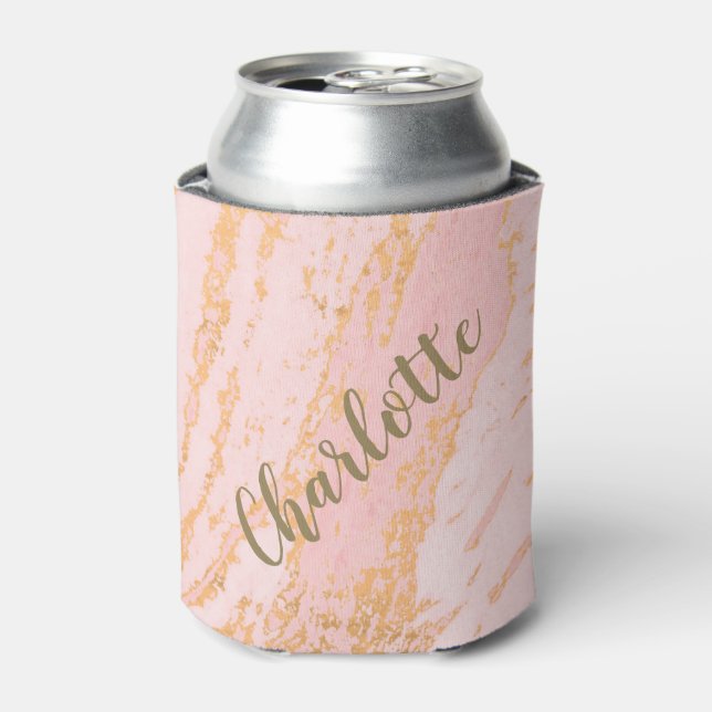 Enfriador De Latas Patrón de mármol rosa y dorado personalizado    (Lata Anverso)