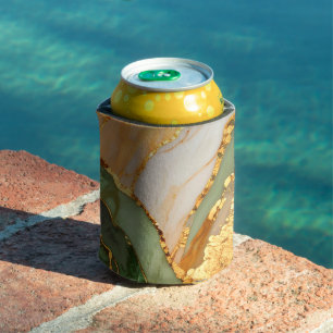 Enfriador De Latas Patrón de mármol verde y dorado