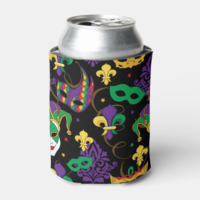 Enfriador De Latas Patrón de máscaras de Jester Mardi Gras (Lata Anverso)