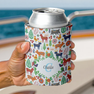 Enfriador De Latas Patrón de Monograma de Arte Popular Escandinavo Vi