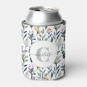 Enfriador De Latas Patrón de monograma de nombre de flores silvestres