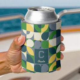 Enfriador De Latas Patrón de monograma geométrico moderno de Bauhaus