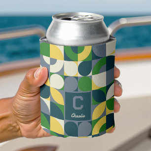 Enfriador De Latas Patrón de monograma geométrico moderno de Bauhaus