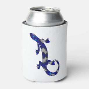 Enfriador De Latas Patrón de mosaico azul Gecko Lizard Reptile Art