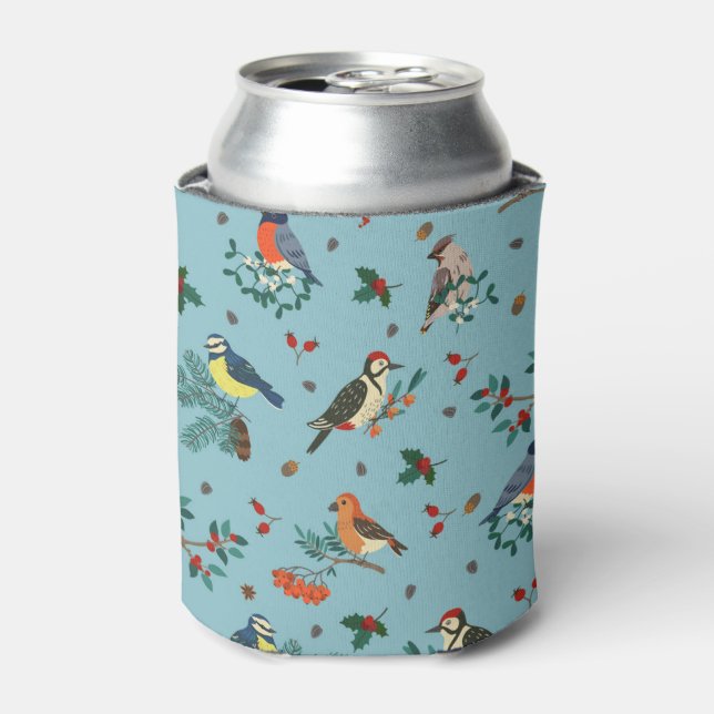 Enfriador De Latas Patrón de Navidades de aves de invierno festivas (Lata Anverso)