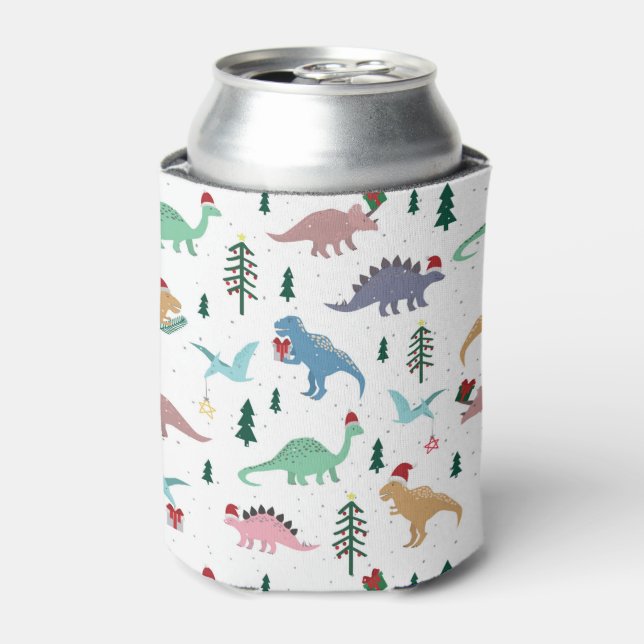 Enfriador De Latas Patrón de Navidades de dinosaurios festivos (Lata Anverso)