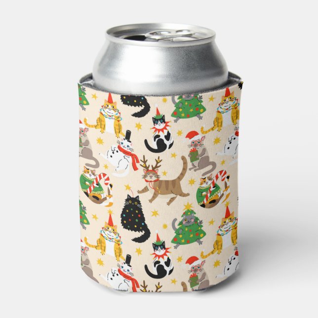 Enfriador De Latas Patrón de Navidades de gatos festivos (Lata Anverso)