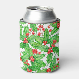 Enfriador De Latas Patrón de Navidades de la acuarela de las bayas