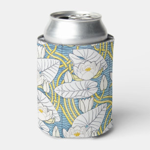 Enfriador De Latas Patrón de Nenúfar Art Nouveau Verde Salvia