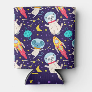 Enfriador De Latas Patrón de niños astronautas de panda y ratón