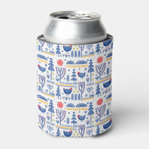 Enfriador De Latas Patrón de pájaro de invierno de arte folclórico