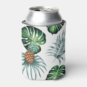 Enfriador De Latas Patrón de palma de jungla de acuarela tropical de