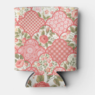 Enfriador De Latas Patrón de parchwork floral de Rosas Pastel