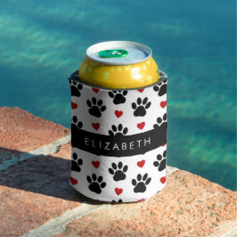 Enfriador De Latas Patrón De Patas, Patas Negras, Corazones Rojos, Tu