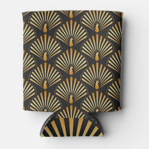 Enfriador De Latas Patrón de pavo real dorado Art deco