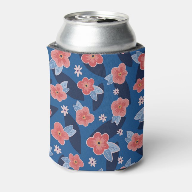 Enfriador De Latas Patrón de Peach & Blue Floral (Reverso de la lata)