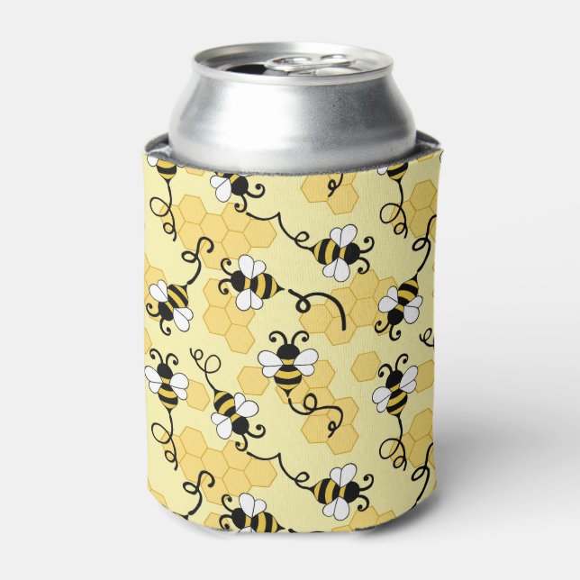 Enfriador De Latas Patrón de pequeñas abejas. (Lata Anverso)
