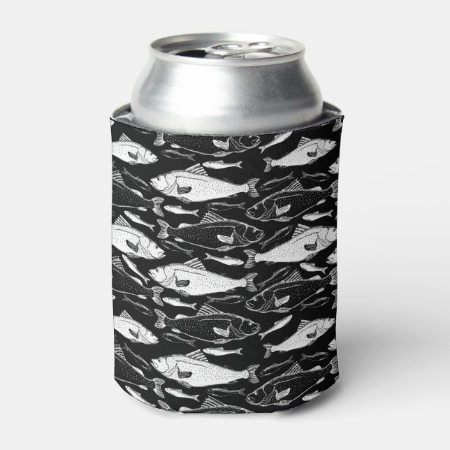 Enfriador De Latas Patrón de pescado Regalo de pescador negro (Lata Anverso)