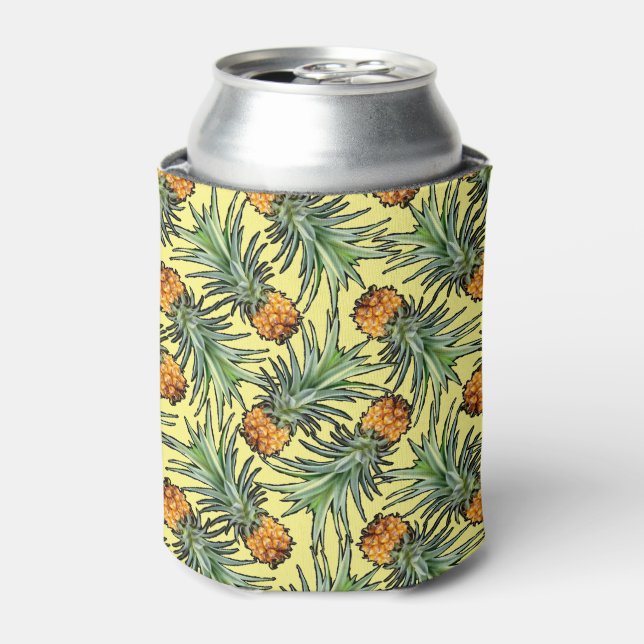 Enfriador De Latas Patrón de piña tropical en amarillo (Lata Anverso)
